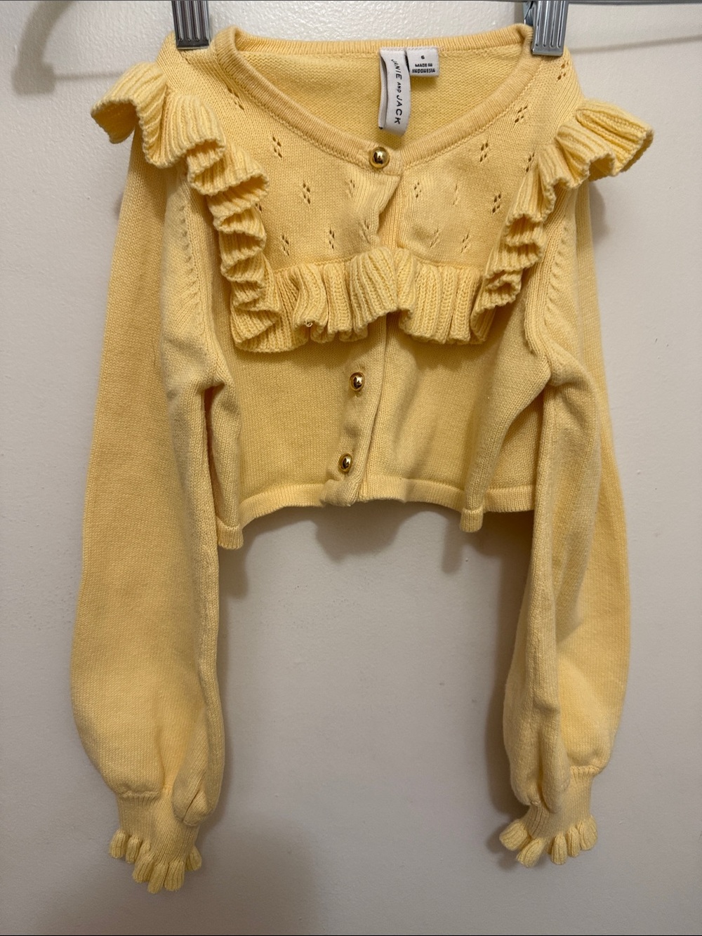 Janie and Jack Light Yellow Ruffle Cropped Cardigan